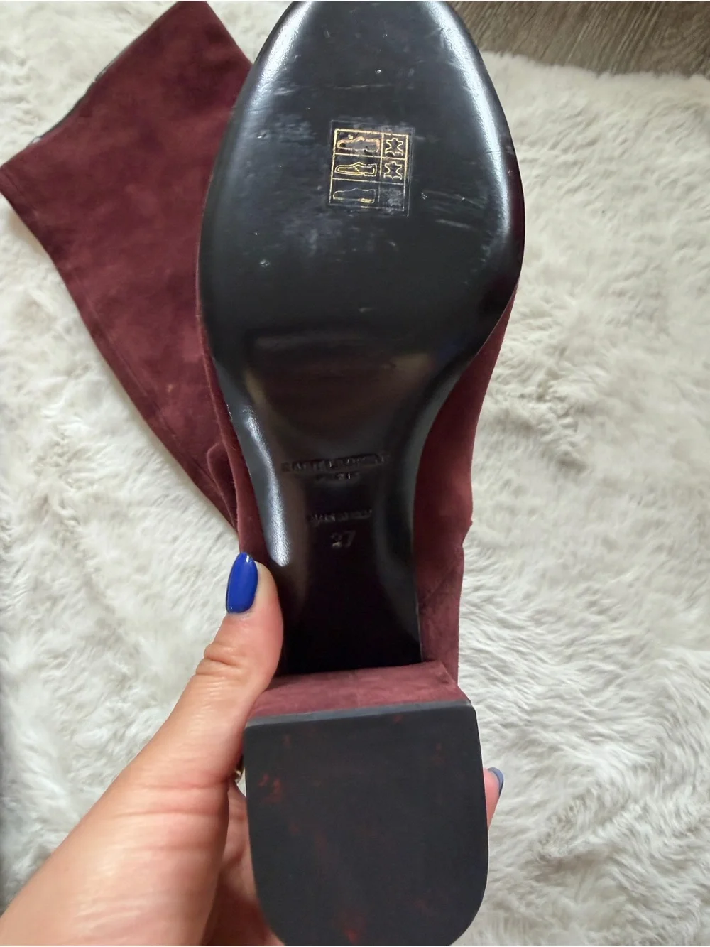 Yves Saint Laurent Burgundy Suede Over-the-Knee Block Heel Boots